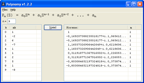 Polynom, Z^9 - 2Z^8 + 6Z^7 - 7Z^6 + Z^5 + Z^4 + 2Z^3 + 5Z^2 + Z - 8 = 0